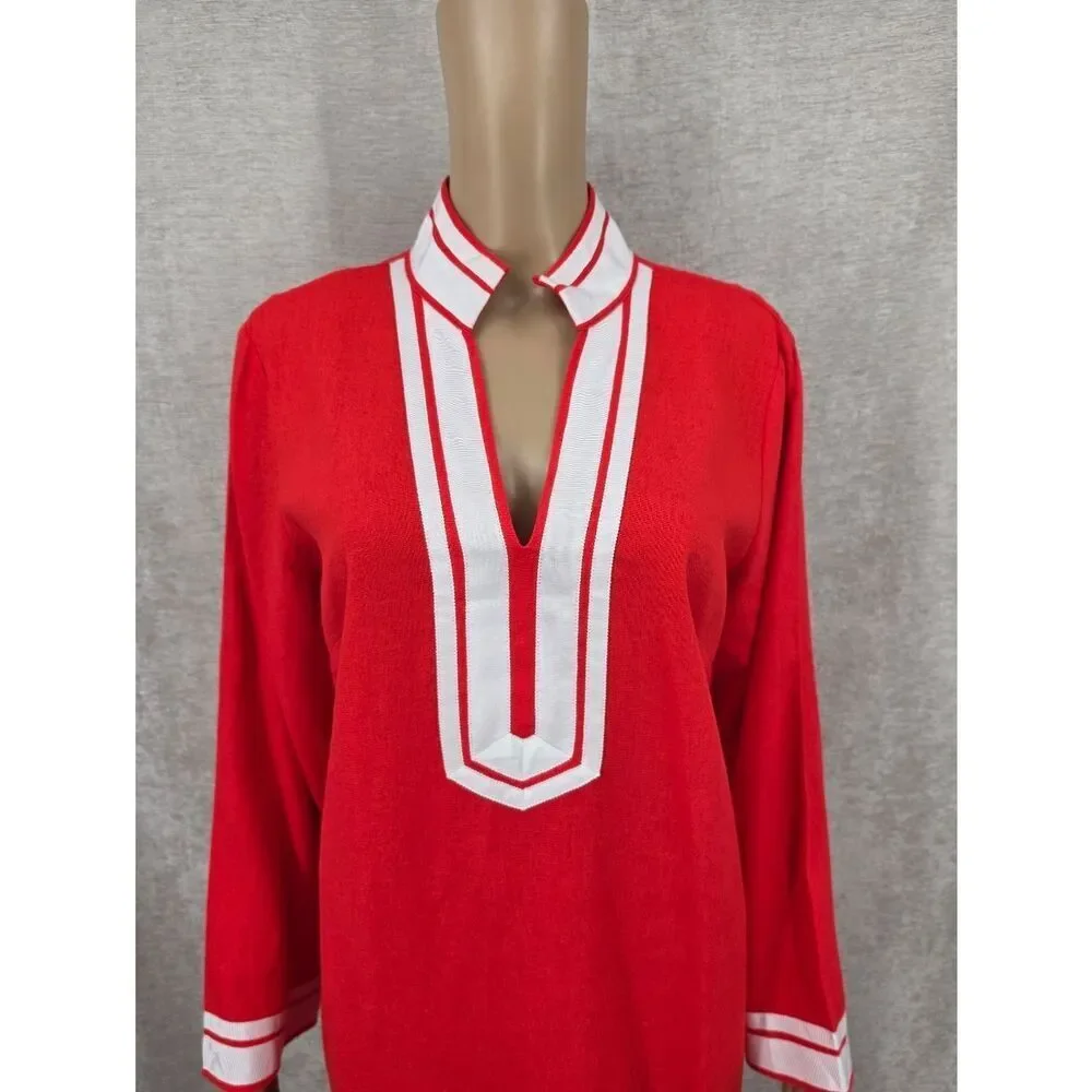 Karen Kane St. Tropez Red Tunic Dress with White Trim